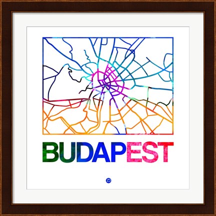 Framed Budapest Watercolor Street Map Print