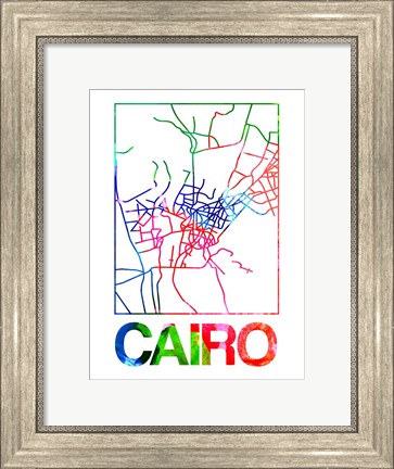 Framed Cairo Watercolor Street Map Print