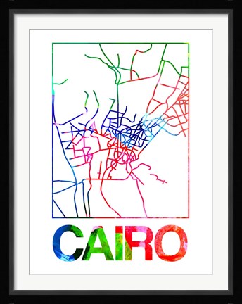 Framed Cairo Watercolor Street Map Print