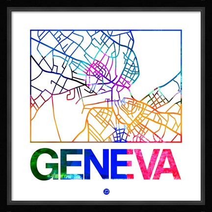 Framed Geneva Watercolor Street Map Print