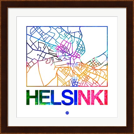 Framed Helsinki Watercolor Street Map Print