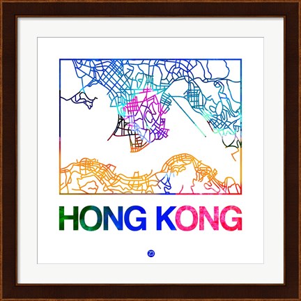 Framed Hong Kong Watercolor Street Map Print