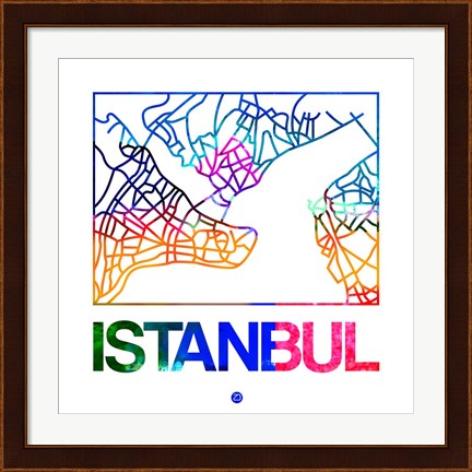 Framed Istanbul Watercolor Street Map Print