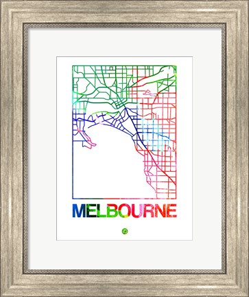Framed Melbourne Watercolor Street Map Print
