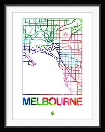 Framed Melbourne Watercolor Street Map Print