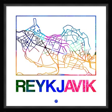 Framed Reykjavik Watercolor Street Map Print