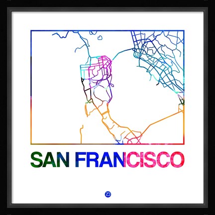 Framed San Francisco Watercolor Street Map Print