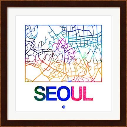 Framed Seoul Watercolor Street Map Print
