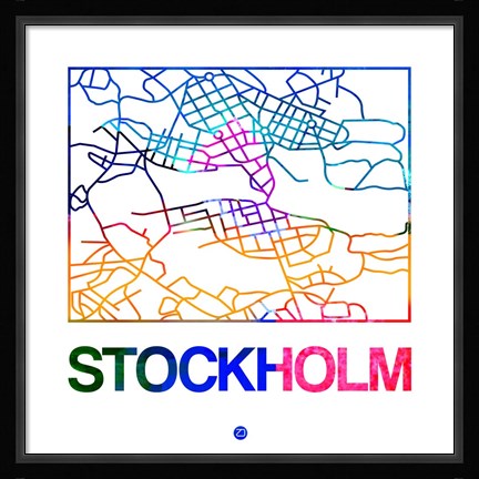 Framed Stockholm Watercolor Street Map Print