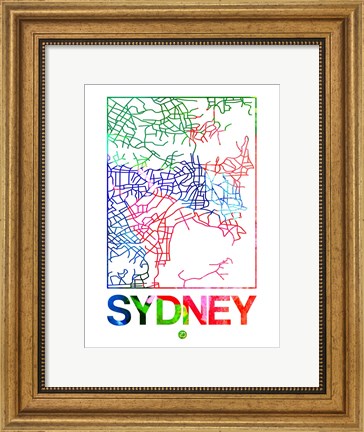 Framed Sydney Watercolor Street Map Print