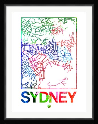 Framed Sydney Watercolor Street Map Print
