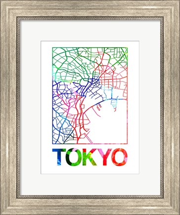 Framed Tokyo Watercolor Street Map Print