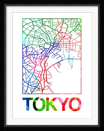 Framed Tokyo Watercolor Street Map Print