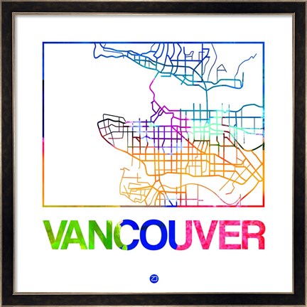 Framed Vancouver Watercolor Street Map Print