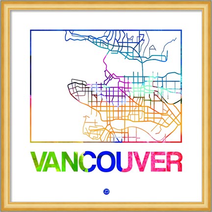 Framed Vancouver Watercolor Street Map Print