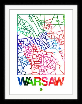 Framed Warsaw Watercolor Street Map Print