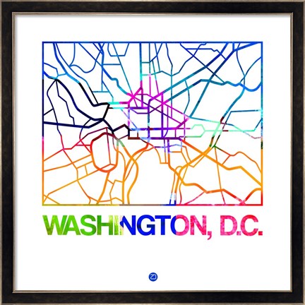 Framed Washington D.C. Watercolor Street Map Print