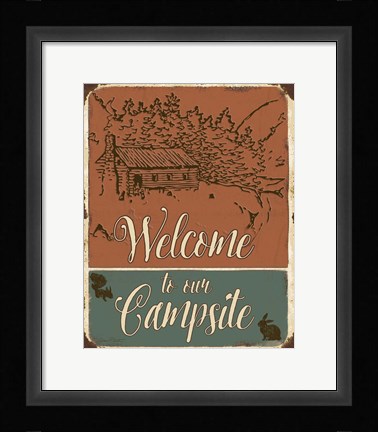 Framed Lodge Sign - Welcome to the Campsite Print