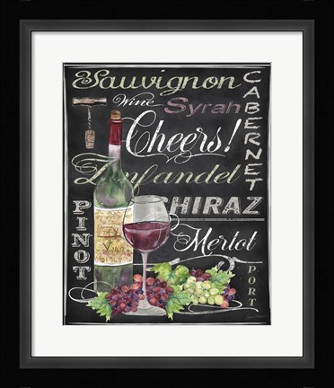 Framed Cheers Wine Art - Black Print