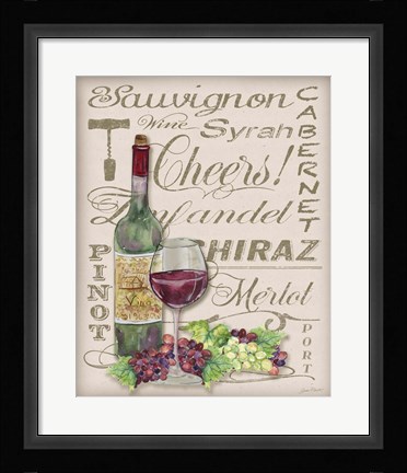Framed Cheers Wine Art - White Print