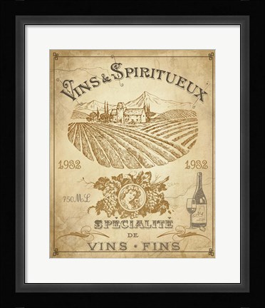 Framed Vintage French Wine Label Print
