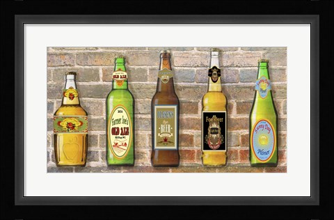 Framed Beer Bottle On Brick-5 Print