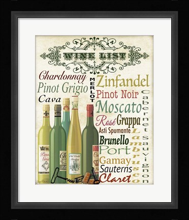 Framed Wine List Print