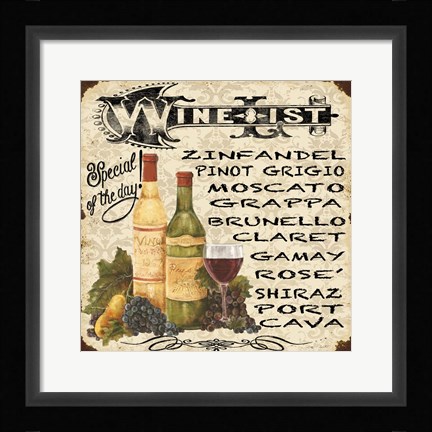 Framed Wine List Vintage Print