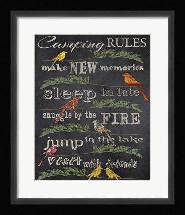 Framed Camping Rules  -  Blackboard Print
