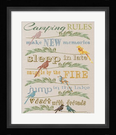 Framed Camping Rules  -  White Print