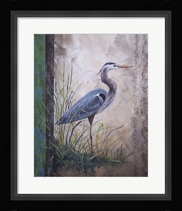Framed In The Reeds - Blue Heron Print