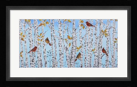 Framed Cardinals Among The Birch Print