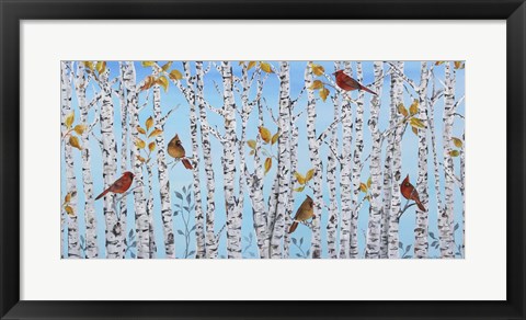 Framed Cardinals Among The Birch Print