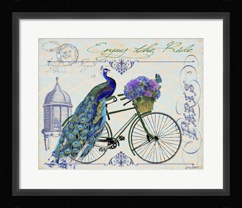 Framed Peacock On Bicylce I Print