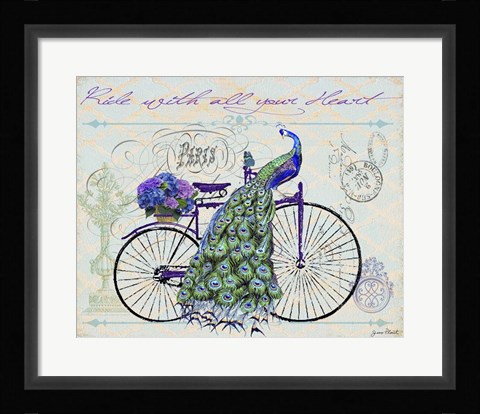 Framed Peacock On Bicylce III Print