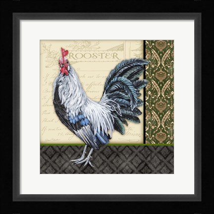Framed Damask Rooster - B Print