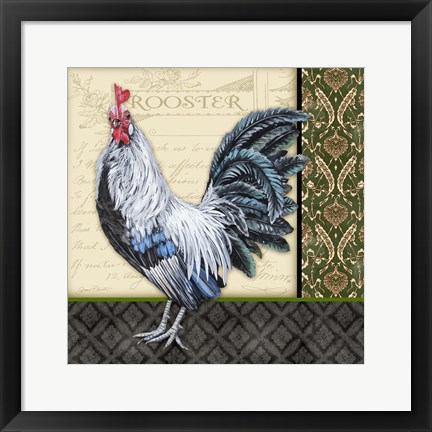 Framed Damask Rooster - B Print