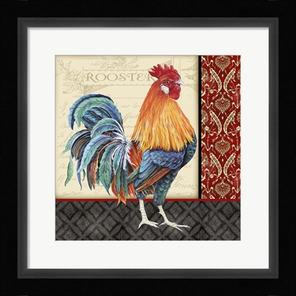 Framed Damask Rooster - D Print