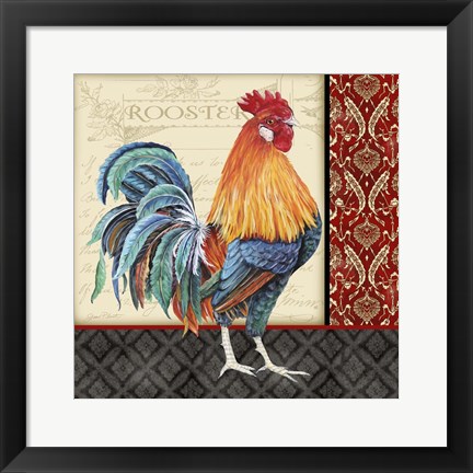 Framed Damask Rooster - D Print