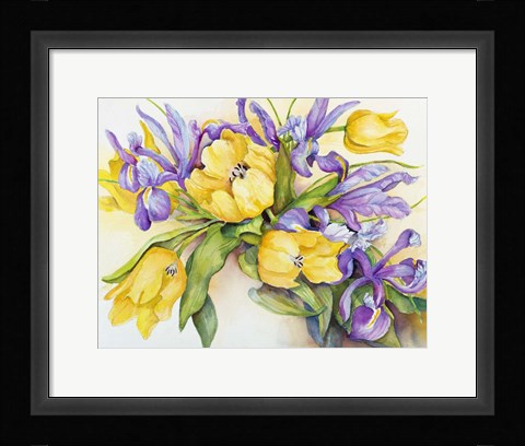 Framed Yellow Tulips with Blue Iris Print