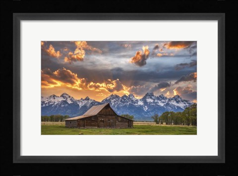 Framed Moulton Barn Sunset Fire Print