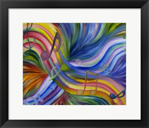 Framed Colorful Rainbow Music Notes Print