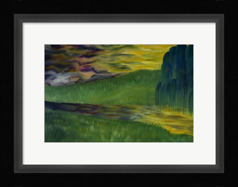 Framed Willow Tree Yellow Sunrise Print