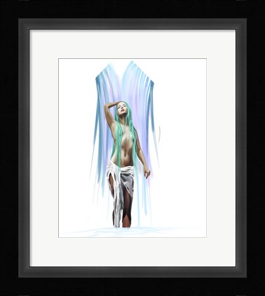 Framed Woman Under The Waterfall Print