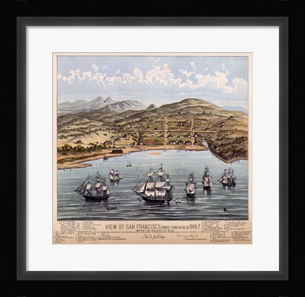 Framed Birdseye View Of San Francisco 1847 Print