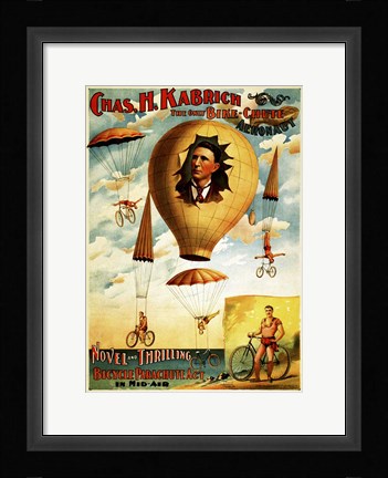 Framed Circus 1882 - Bicycle Parachute Act Print