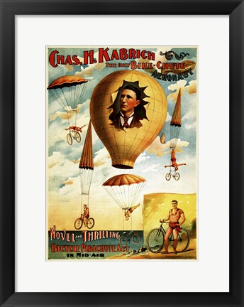 Framed Circus 1882 - Bicycle Parachute Act Print
