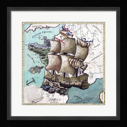 Framed Map Of France As A Ship-1796 Print