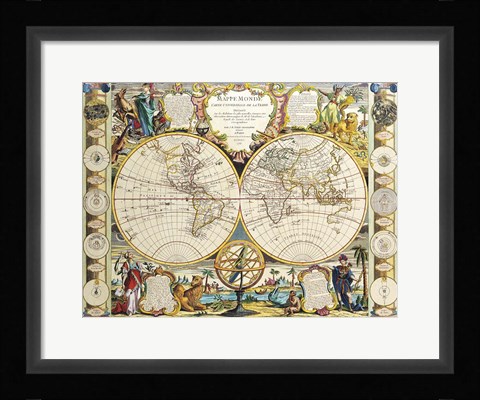 Framed French Map Of The World 1755 Print