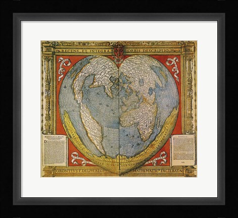Framed Heart Shaped World Map Stabius-Werner Projection 15 Print